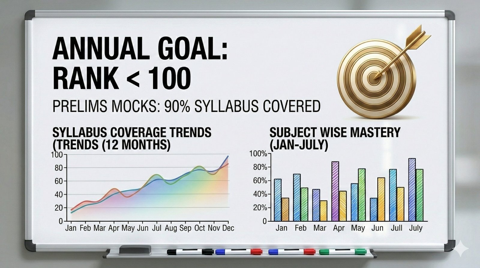 Clean, modern digital dashboard showing data charts and a target icon