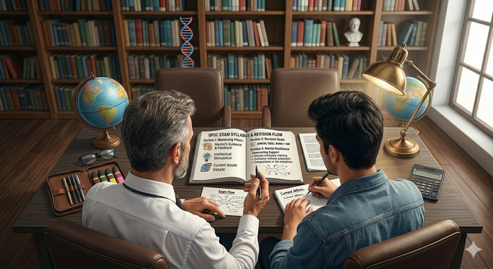 Two people sitting across a clean desk engaged in deep, supportive conversation